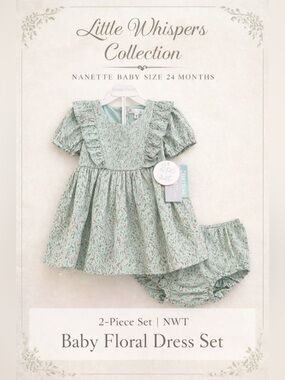 NWT Nanette Baby Floral Dress Set 24M Sage Ruffle 2 Piece Outfit